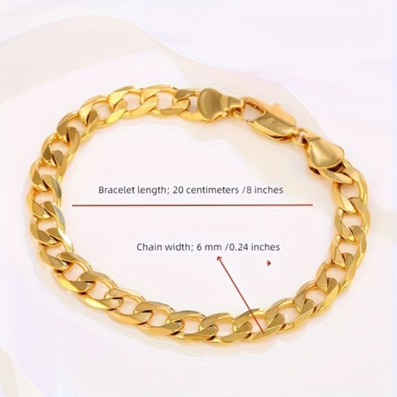 2pcs 18k Golden Plated Cuban Chain - Stylish Fusion of Bracelet and Neck… - Picture 2 of 8